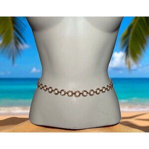 Belt Gold Tone Ring Link Chain with Clear Rhinestones Waist Jewelry 34-36"